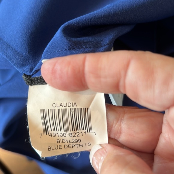 BCBGMAXAZRIA Claudia Blue 100% Silk Cascading Ruffle High Neck Halter Top Small - Picture 10 of 13